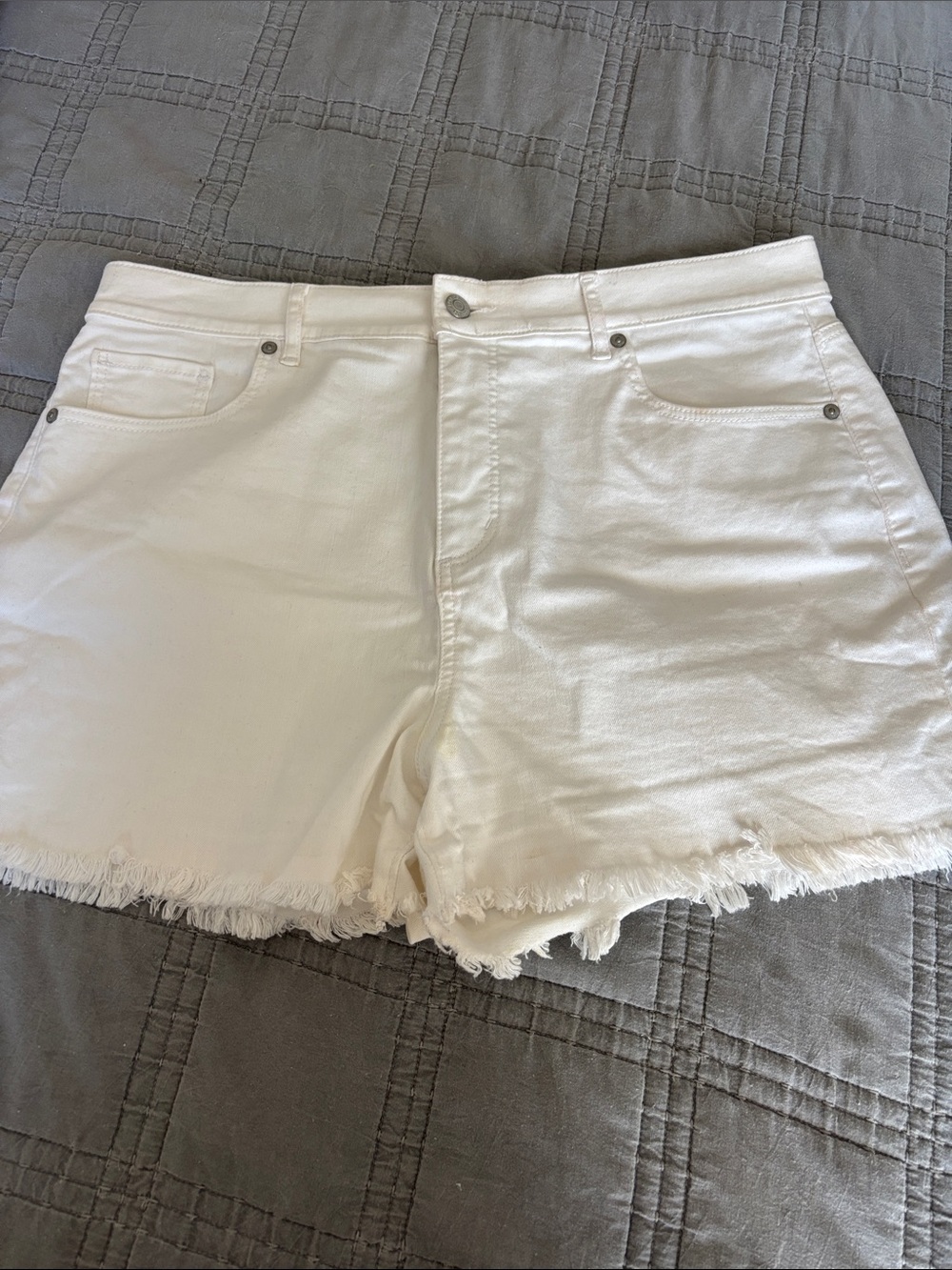 LOFT White Frayed Hem Denim Cutoff Shorts